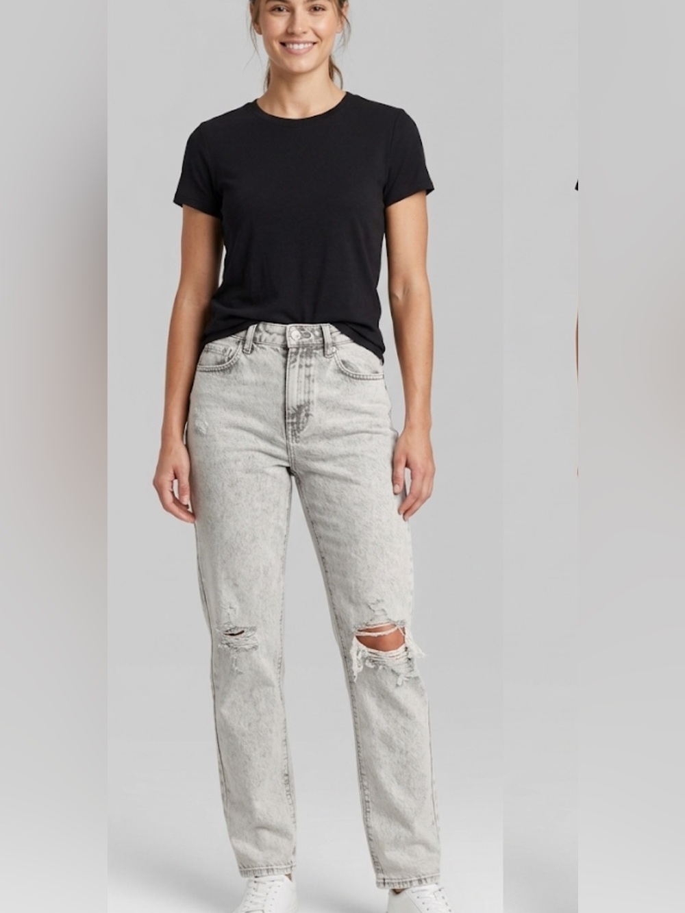 High-Rise Light Gray Distressed Women’s Jeans